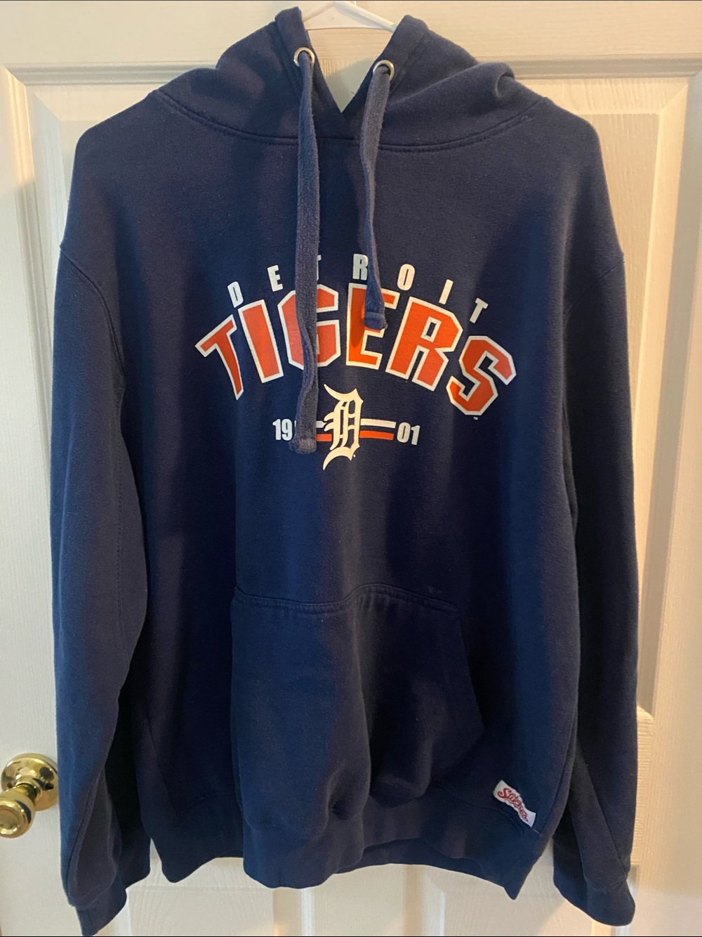 Stitches Navy Detroit Tigers Hooded Sweatshirt with Orange Logo
